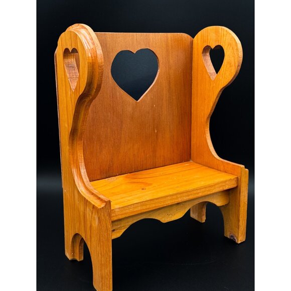 Vintage Handmade Wooden Teddy Bear Doll Bench Heart Cutouts Country Primitive - Picture 2 of 8